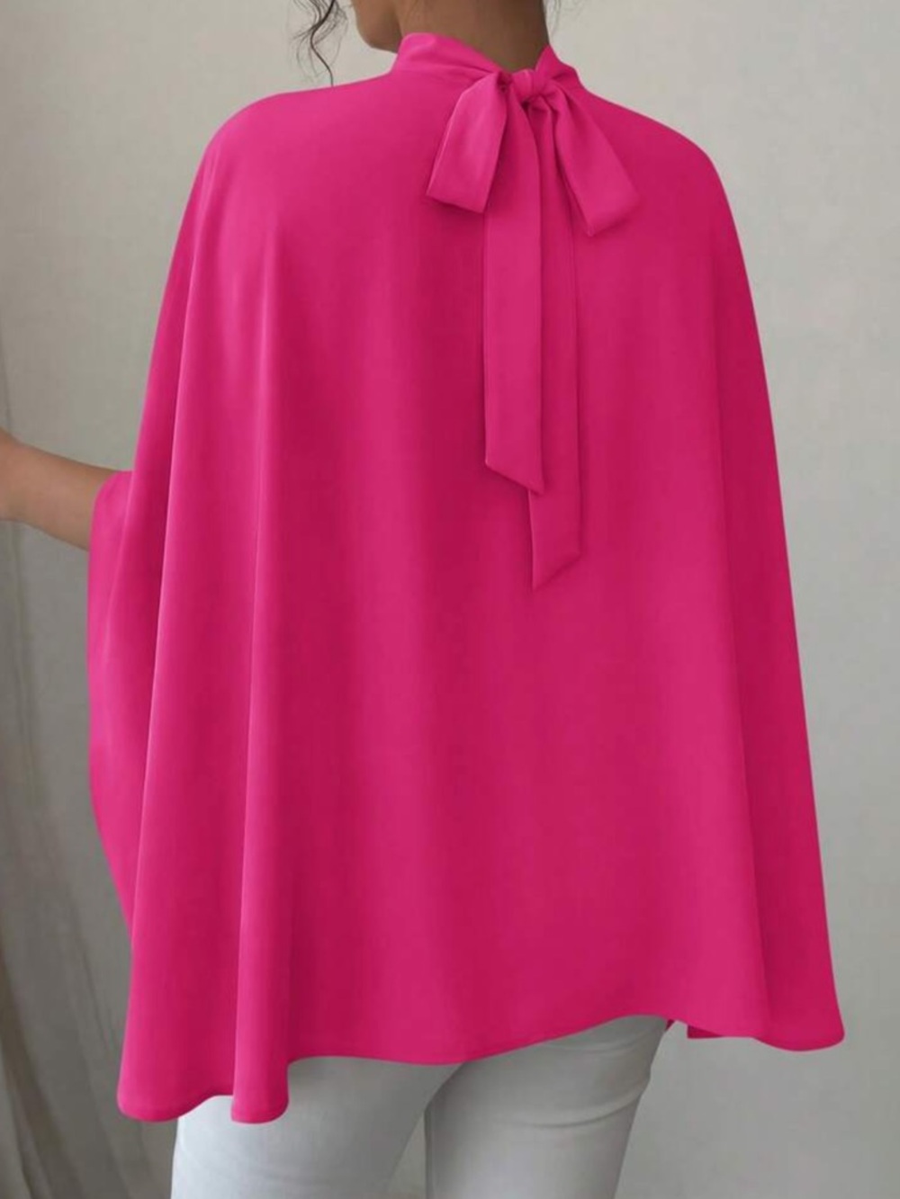 Elegant Pink Batwing Sleeve Tie Back Blouse - Picture 2 of 5